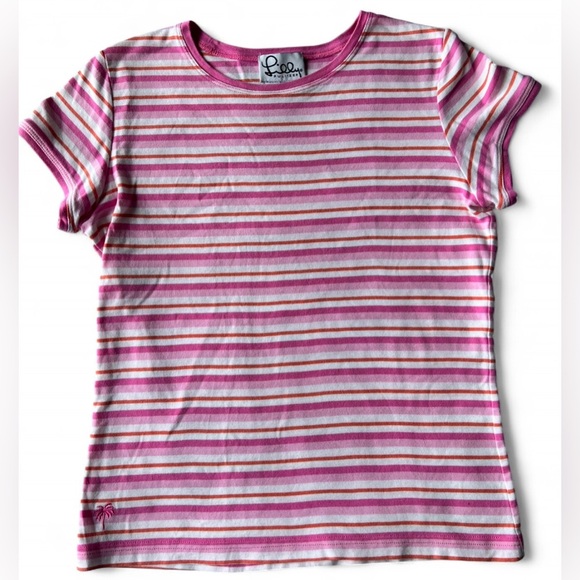 Lily Pulitzer Womens Pink Cotton Striped Short Sleeve T-Shirt Preppy Medium - Picture 1 of 9